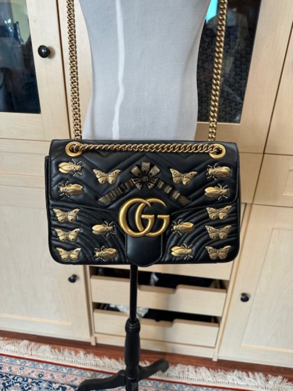 Gucci GG Marmont Medium Insect Black Matelassé Purse - Picture 12 of 16
